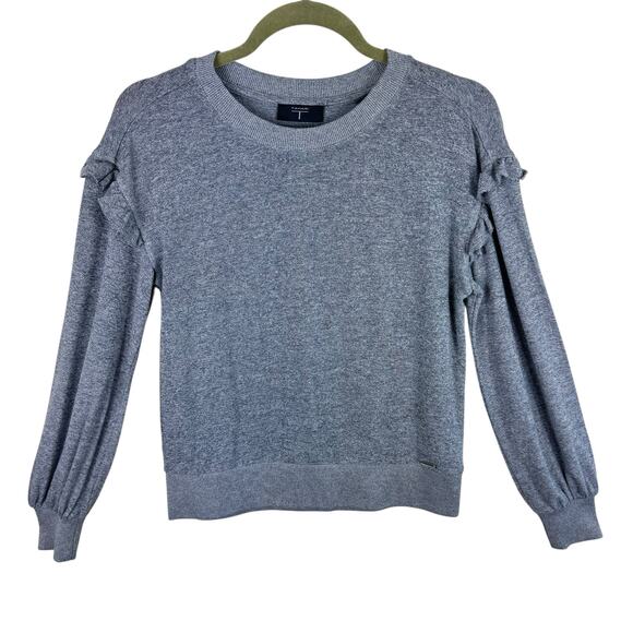 Tahari Gray Long Sleeve Ruffled Long Sleeve Tight Knit Pullover Sweater Size S - Picture 1 of 8